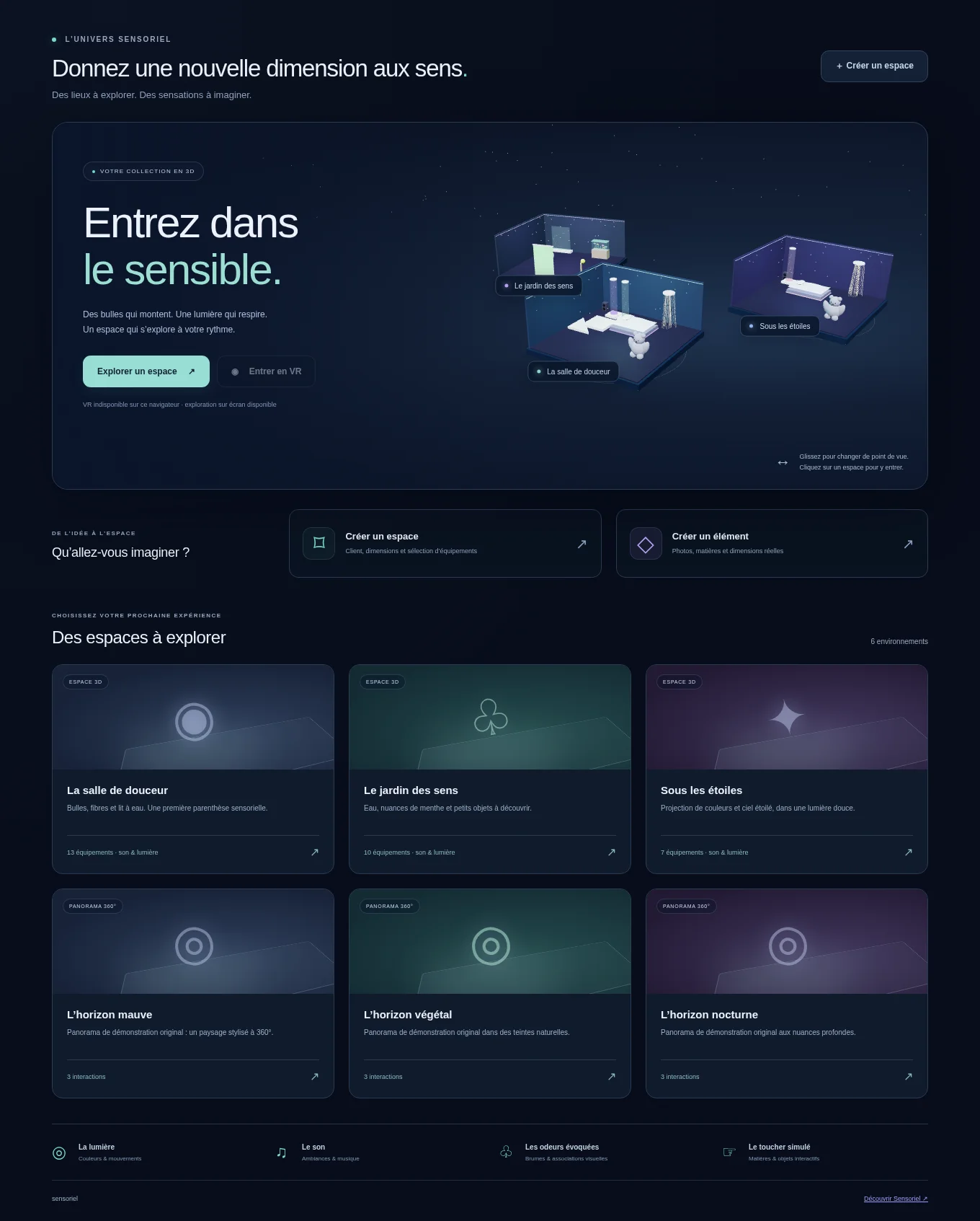 Capture réelle de l’application Sensoriel, dédiée aux espaces multisensoriels.